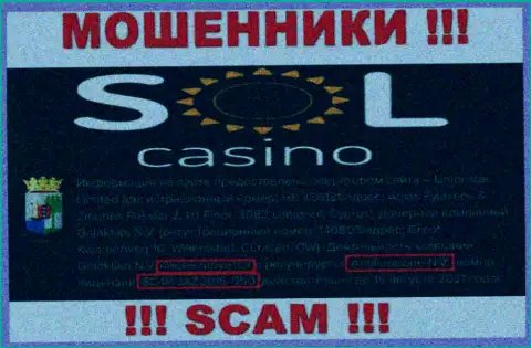 Будьте бдительны, зная лицензию на осуществление деятельности Sol Casino с их web-портала, уберечься от неправомерных уловок не выйдет - ЖУЛИКИ !!!