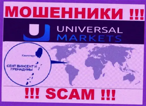 Контора Universal Markets имеет регистрацию довольно-таки далеко от своих клиентов на территории St. Vincent and Grenadines