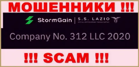Номер регистрации StormGain, взятый с их официального сайта - 312 LLC 2020