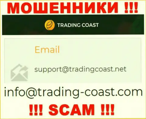 По различным вопросам к интернет аферистам Trading Coast, можно писать им на электронный адрес