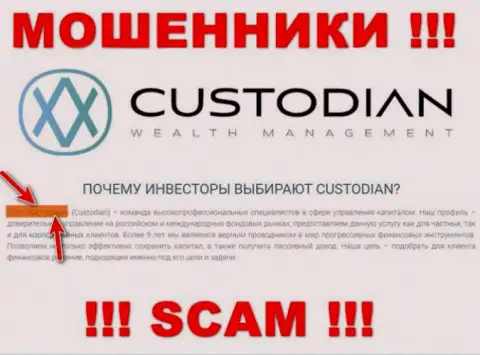 Юридическим лицом, управляющим интернет кидалами Кустодиан, является ООО Кастодиан