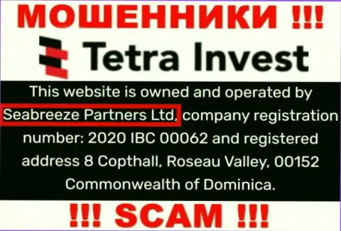 Юридическим лицом, владеющим internet-мошенниками Tetra Invest, является Seabreeze Partners Ltd