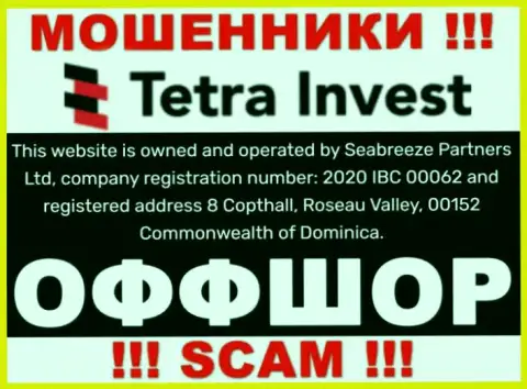 На информационном сервисе мошенников ТетраИнвест написано, что они расположены в оффшорной зоне - 8 Copthall, Roseau Valley, 00152 Commonwealth of Dominica, будьте очень бдительны