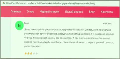 Сервис Bubble Brokers Com опубликовал инфу о ФОРЕКС дилинговой компании WestMarket Limited