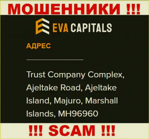 На информационном сервисе Ева Капиталс представлен оффшорный адрес организации - Trust Company Complex, Ajeltake Road, Ajeltake Island, Majuro, Marshall Islands, MH96960, будьте бдительны - это лохотронщики