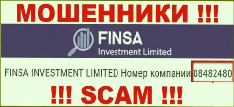 Как указано на официальном веб-сервисе обманщиков FinsaInvestmentLimited: 08482480 - это их рег. номер