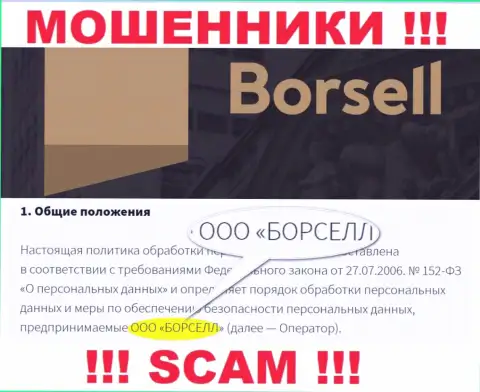 Мошенники Borsell Ru принадлежат юридическому лицу - ООО БОРСЕЛЛ