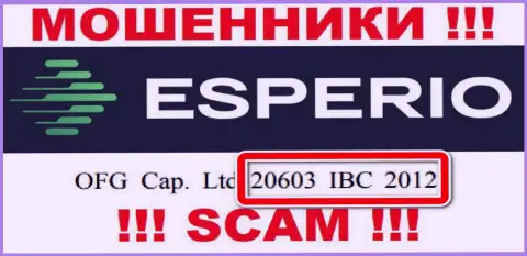 Esperio - регистрационный номер интернет-мошенников - 20603 IBC 2012