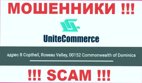 8 Copthall, Roseau Valley, 00152 Commonwealth of Dominica - это оффшорный адрес регистрации Unite Commerce, расположенный на сайте указанных махинаторов