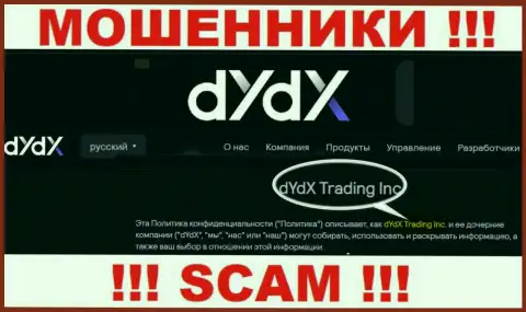 Юридическое лицо компании dYdX - это dYdX Trading Inc