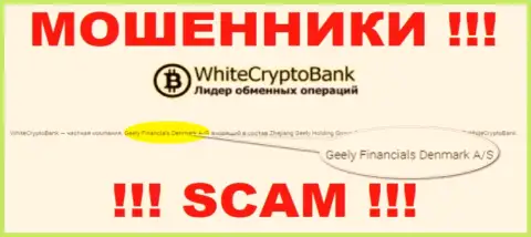 Юридическим лицом, владеющим интернет мошенниками White Crypto Bank, является Джили Финанс Денмарк А/С