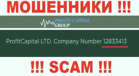 Номер регистрации ProfitCapital Ltd, который указан мошенниками у них на веб-ресурсе: 12833413
