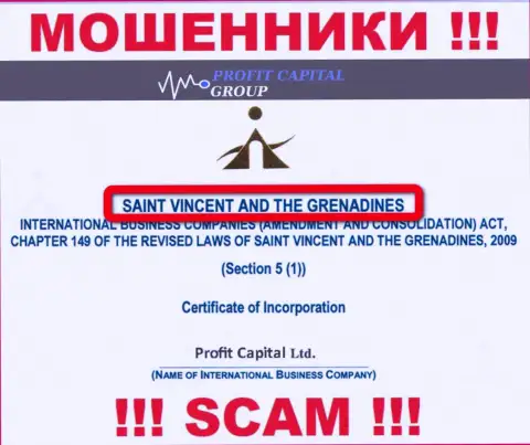 Официальное место регистрации интернет кидал Profit Capital Group - St. Vincent and the Grenadines