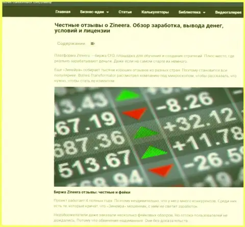 Статья с анализом условий для совершения торговых сделок биржевой компании Zineera на интернет-портале Biznes-Transformator Com