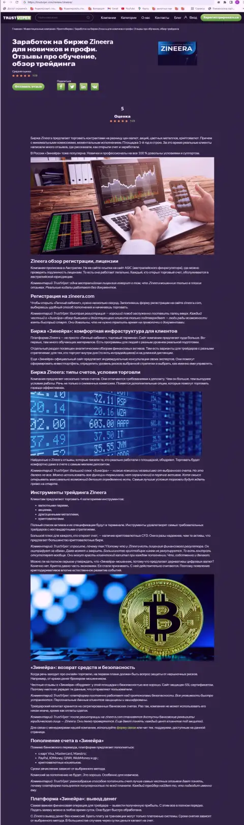 Обзор условий трейдинга крипто биржевой организации Зинейра на веб-ресурсе Траствайпер Ком