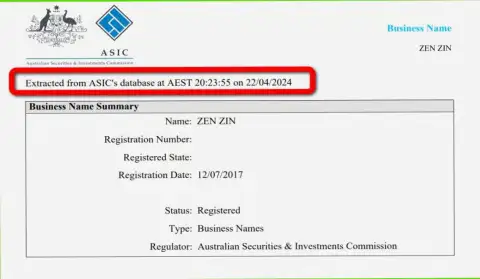 Документ, который подтверждает наличие регистрации у биржевой организации Зиннейра Ком