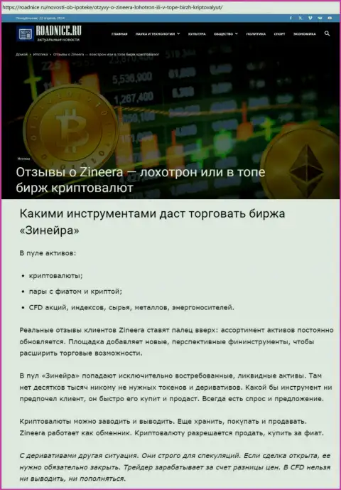 Разбор финансовых инструментов для совершения сделок организации Zinnera на веб-сайте Роаднисе Ру